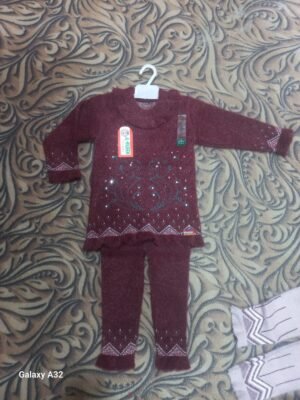 Baby Girls Maroon Embroidered Suit