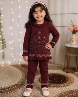 Baby Girls Burgundy Knit Suit