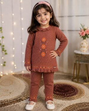 Baby Girls Rust Embroidered Dress Set
